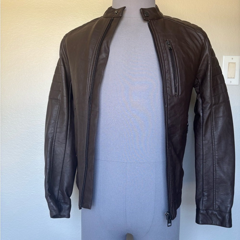 H&M Men's Dark Brown Leather Jacket - Picture 11 of 14